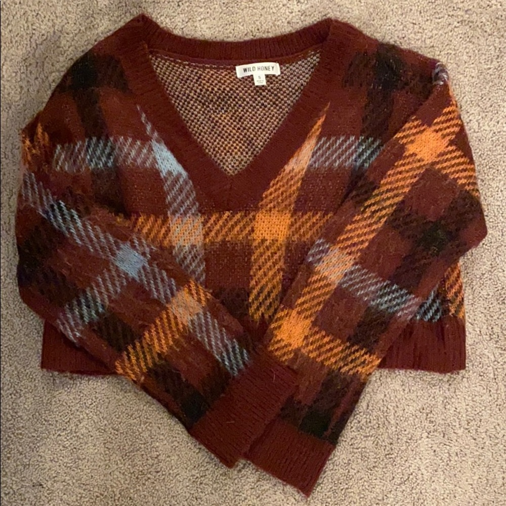 VICI tweed print cropped sweater as S